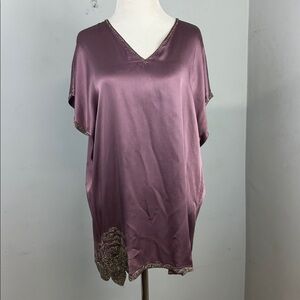 Gold Hawk Short Sleeve 100% Silk Beaded Top y2K Sz M